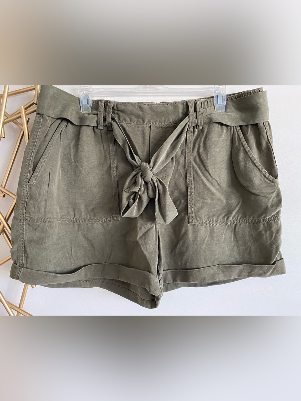 Lucky Brand Sage Army Green High Waist Elastic Waistband Tie Belt Soft Shorts XL
